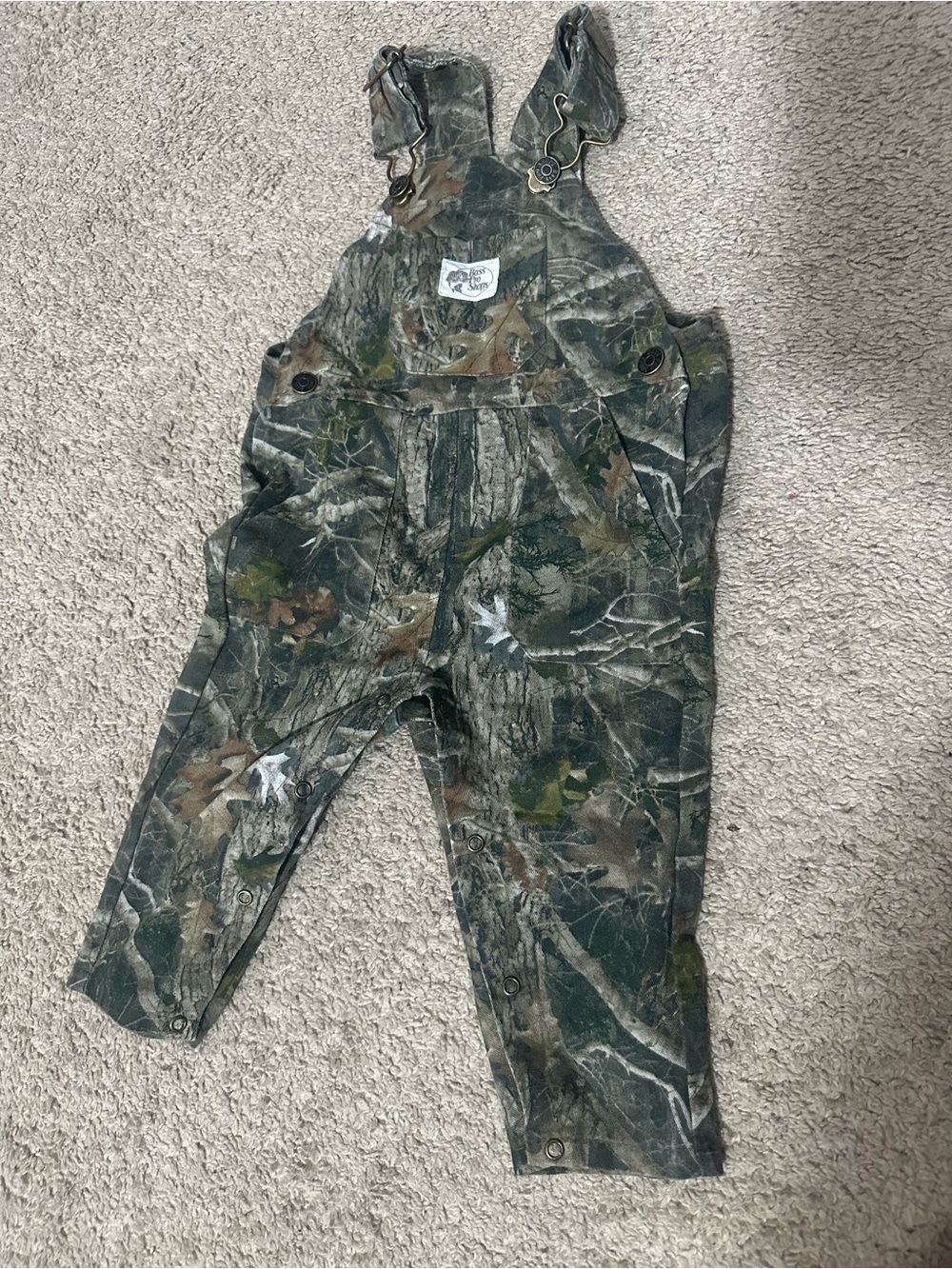 Bass Pro Shops Kids Camo Overalls in Green and Brown